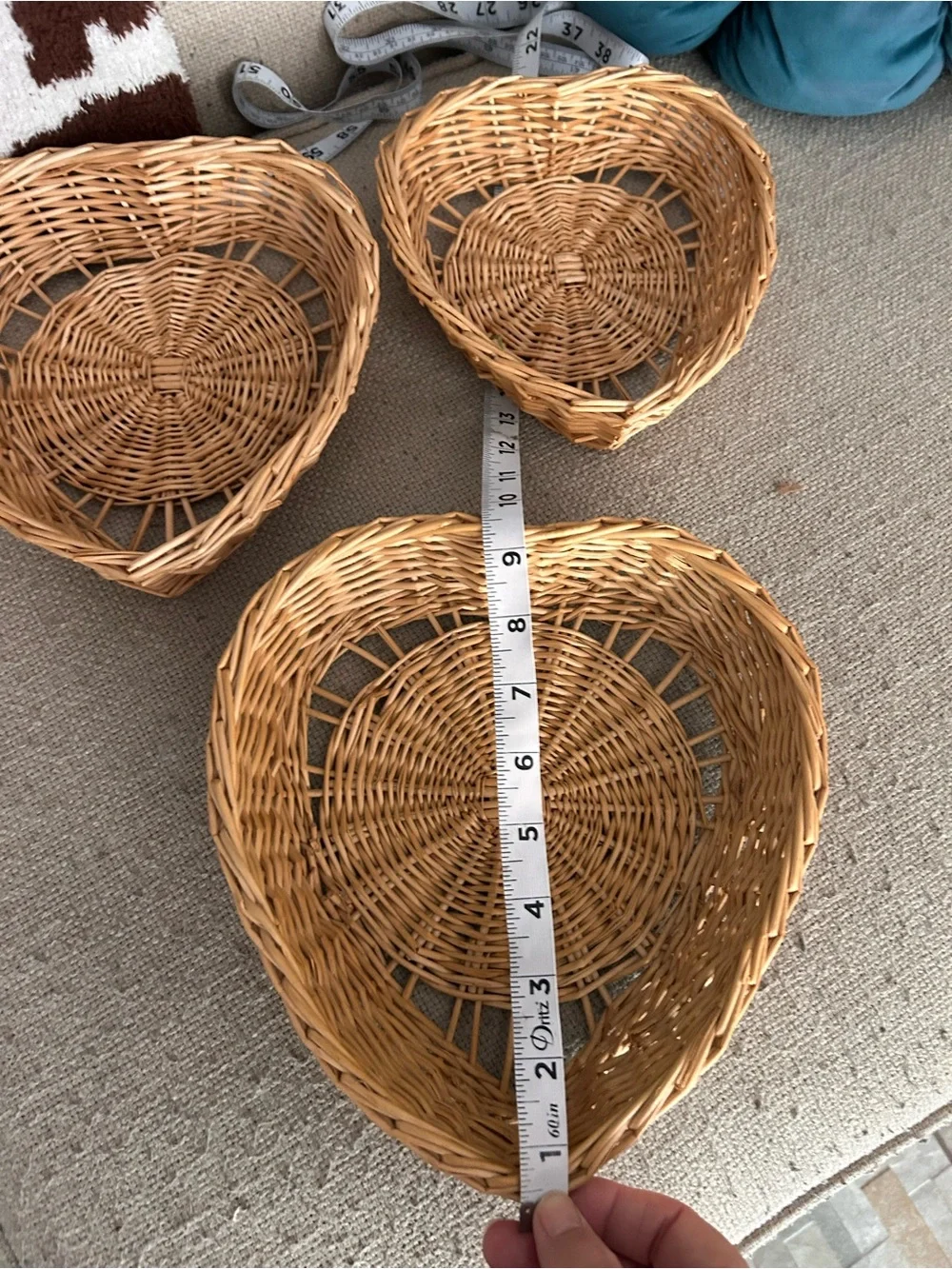 Natural Woven Heart Nesting Basket Trio - Light Brown Boho Home Decor